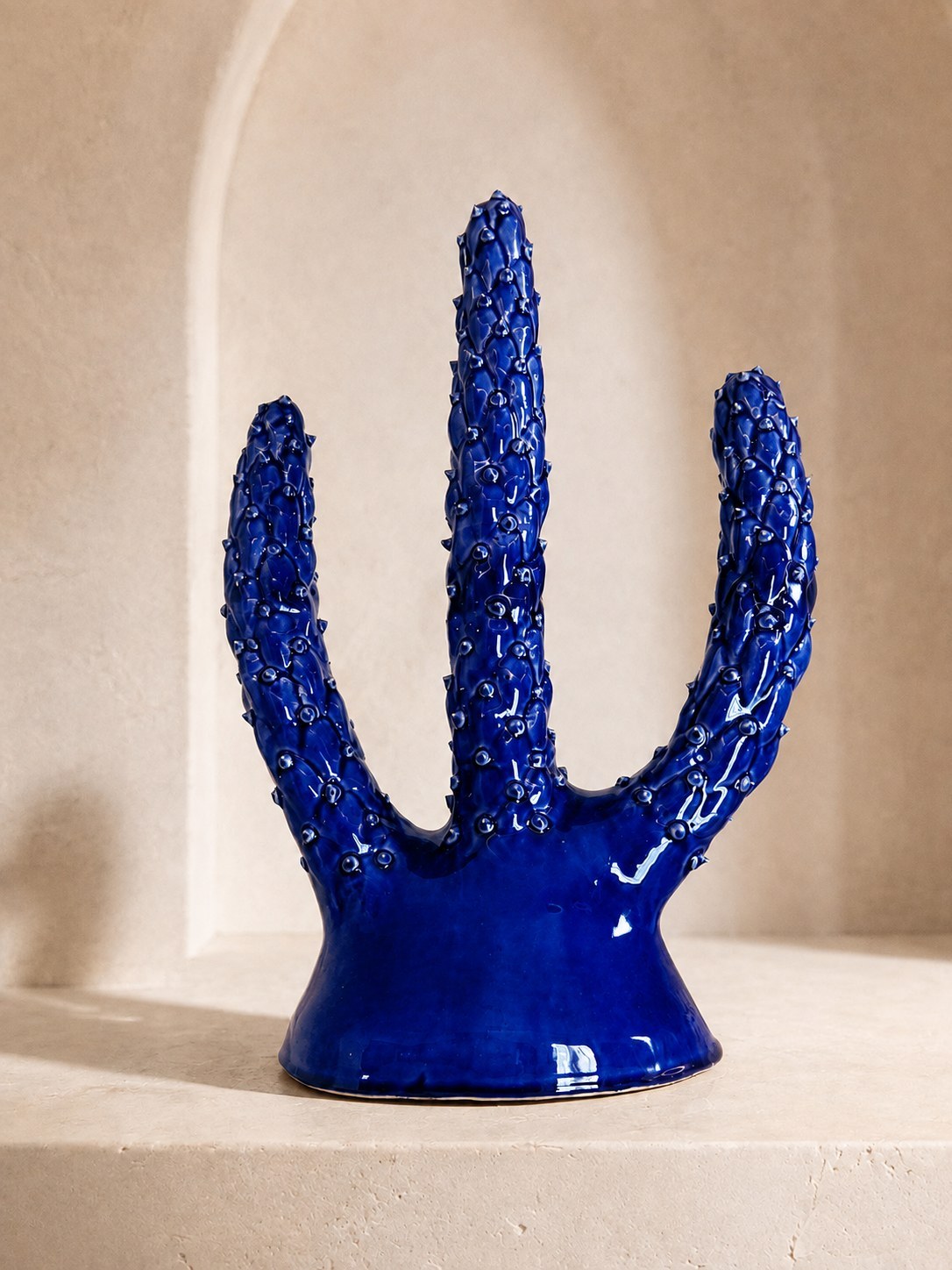DRÂA, cactus en céramique émaillée bleu cobalt, poterie de Tamegroute