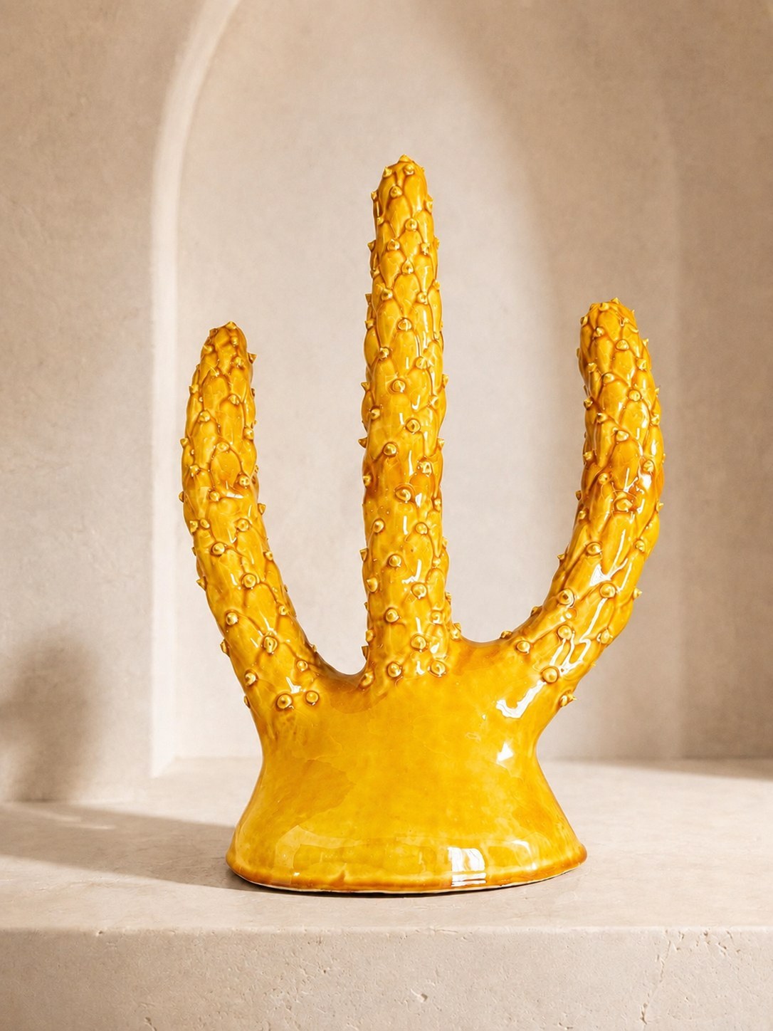 DRÂA, cactus en céramique émaillée jaune ambré, poterie de Tamegroute