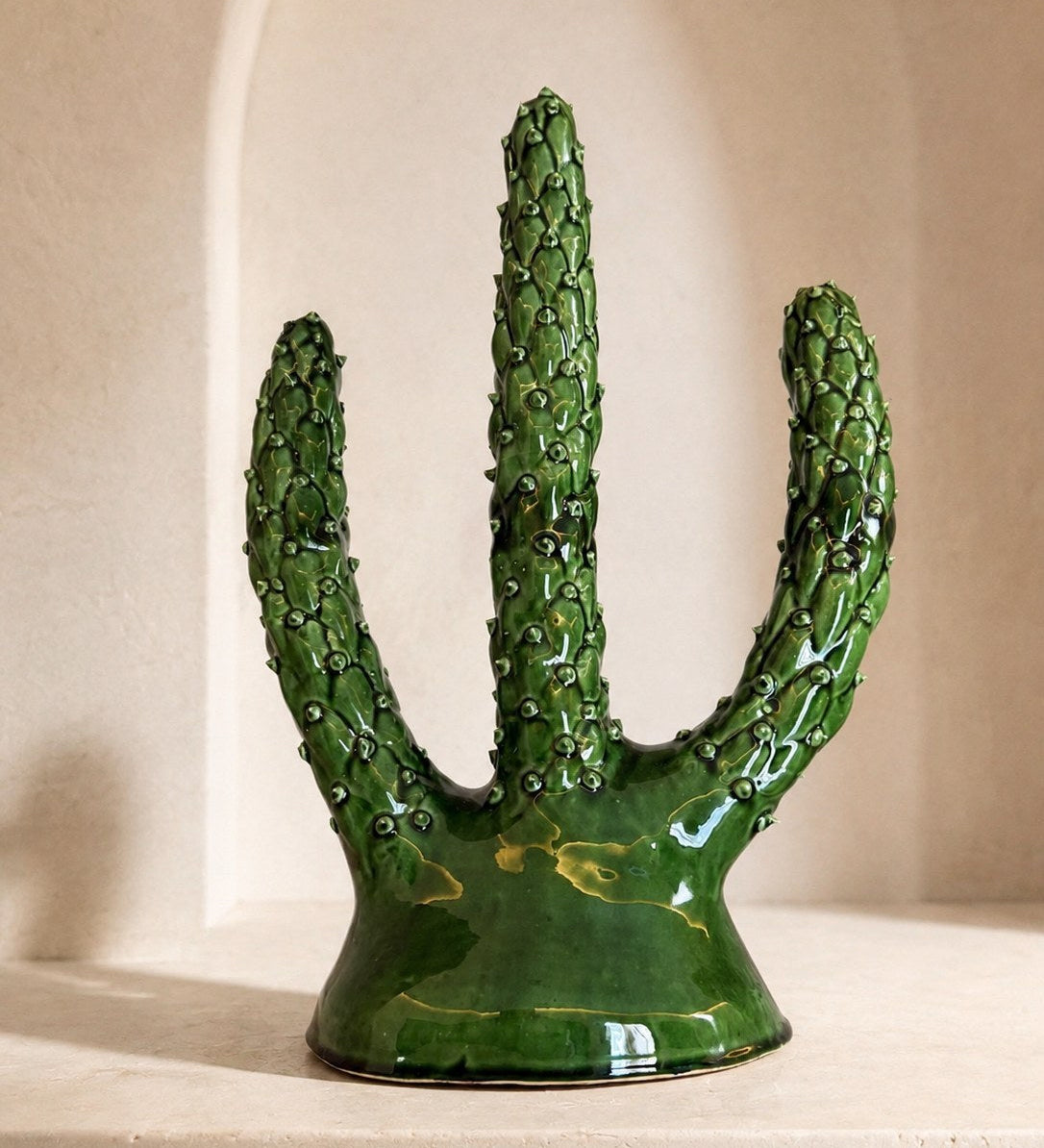 DRÂA, cactus en céramique émaillée verte, poterie de Tamegroute