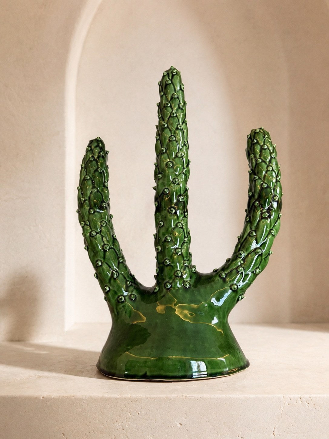 DRÂA, cactus en céramique émaillée verte, poterie de Tamegroute